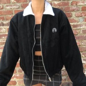 FAUX BLACK SUEDE/ WHITE SHEARLING LINING JACKET